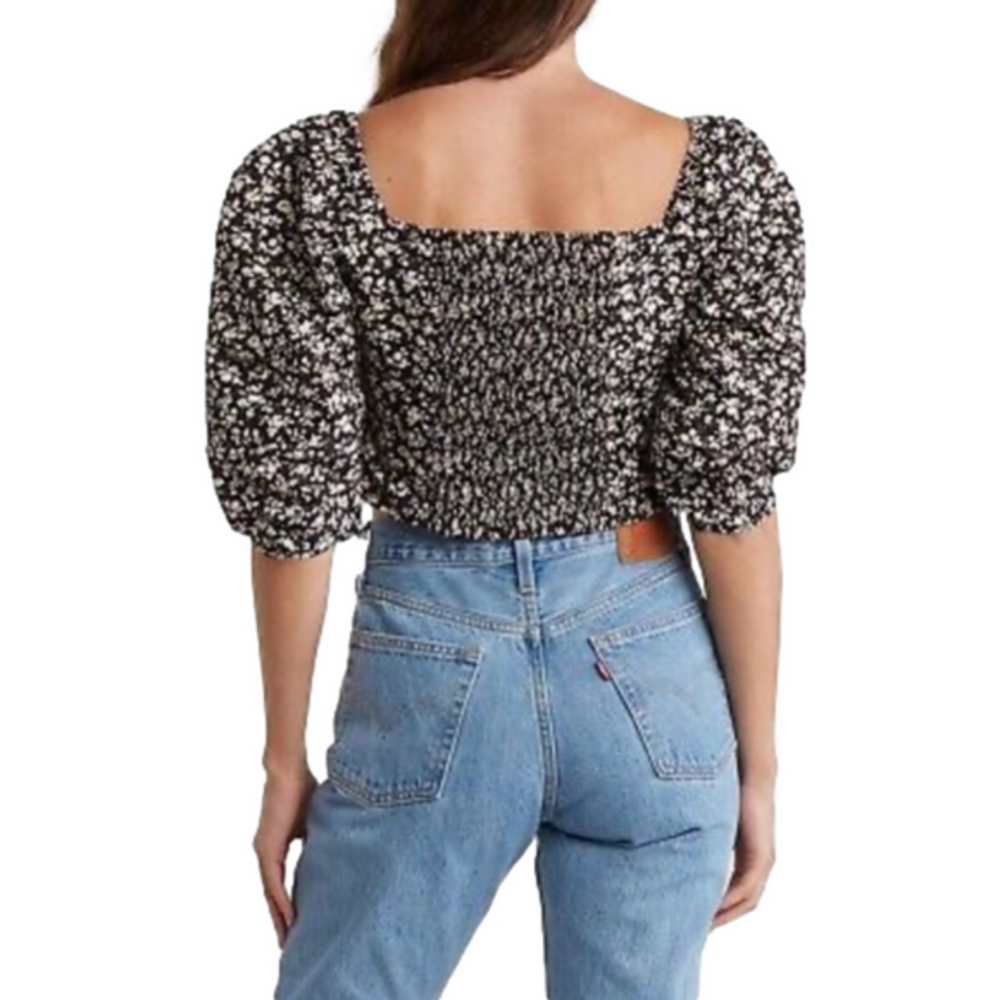 LEVI’S | NWOT Yvie Statement Blouse crop black floral Agate Puff Sleeve -size XL